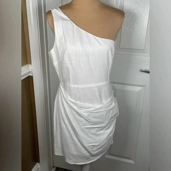 SOLD RUNAWAY Tighan One Shoulder White Mini Dress-Large - Picture 7 of 10